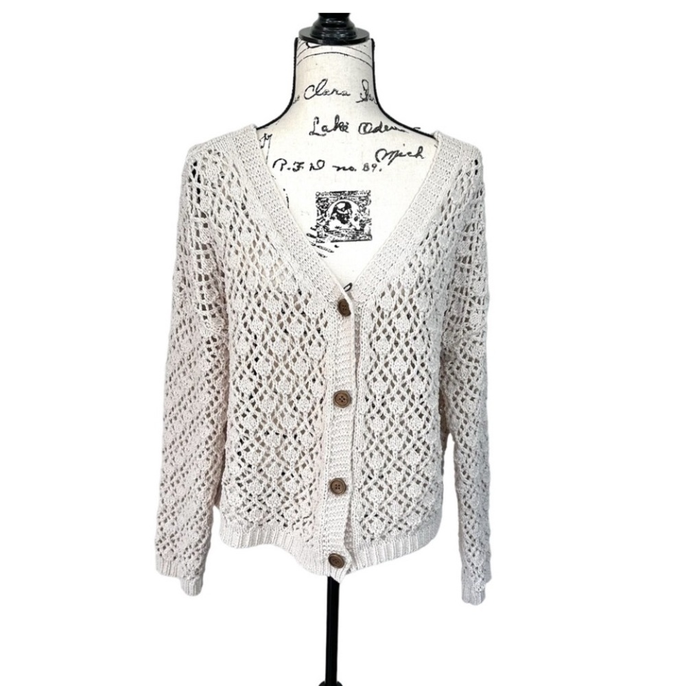 Nicole Miller Artelier Open Knit Crochet Cardigan Sweater, XL